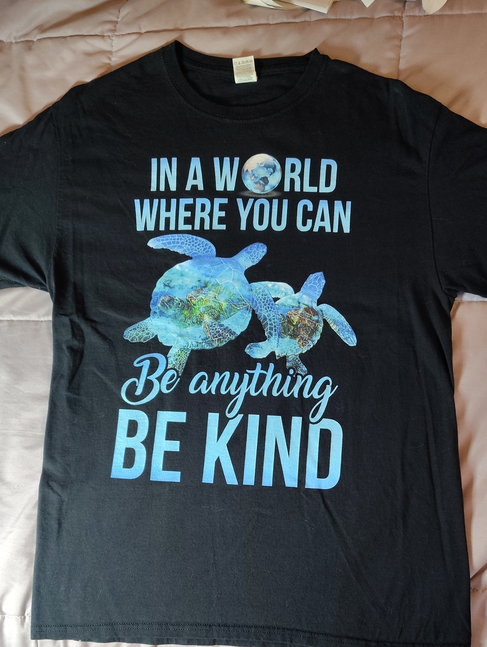 Fruit of the Loom Black Tee with Blue Turtle Graphic - Kids